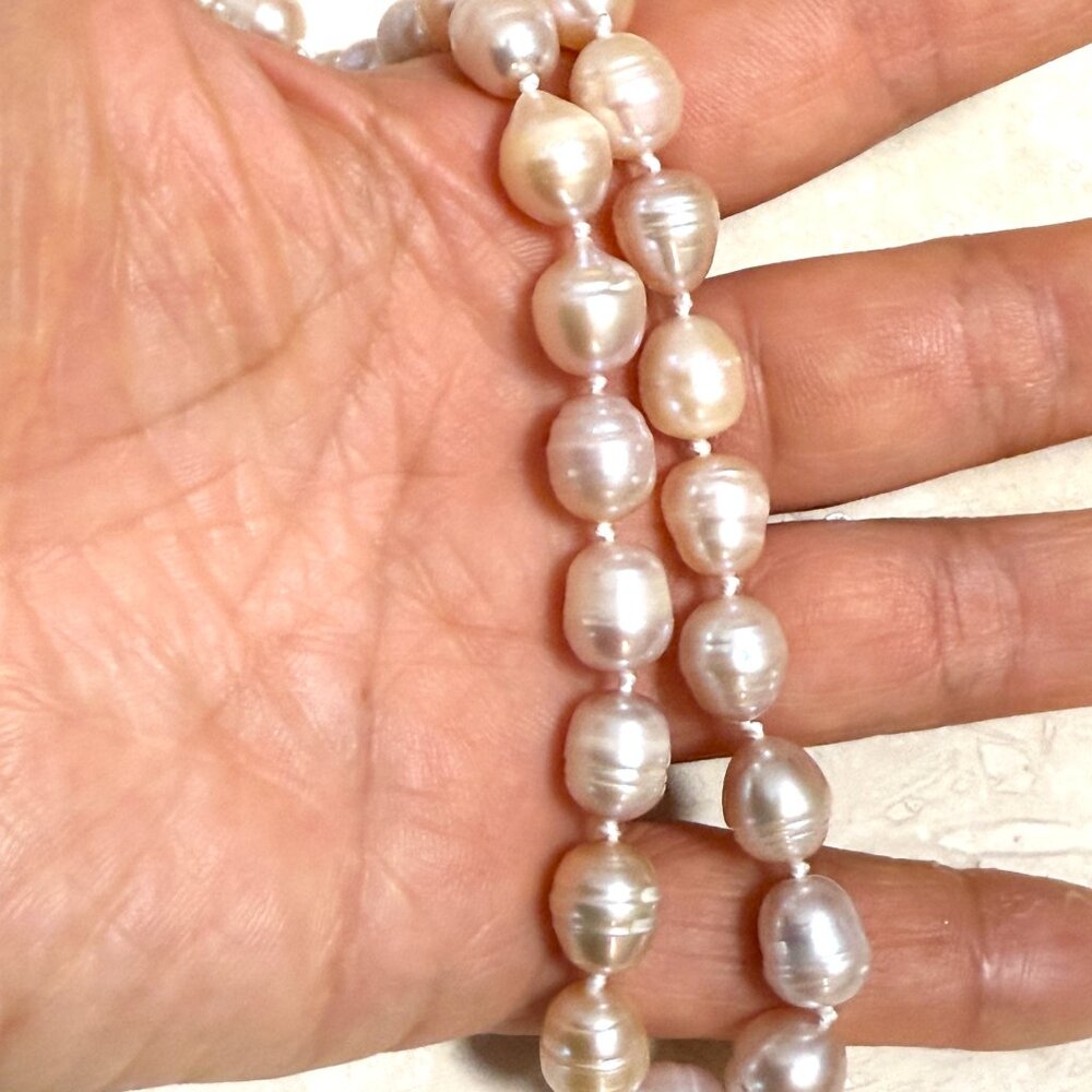 Freshwater Pearl Necklace, Hand-Knotted 12x9mm Large Lavender Blush Pearls - Picture 10 of 10